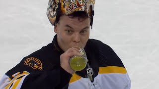 Tuukka Rask accidentally leaves net in tie game [upl. by Cirda]