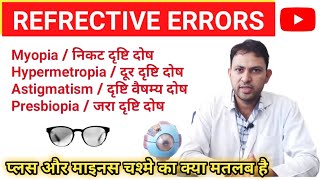 refractive errors of eye lecture in hindi  myopia  hypermetropia  astigmatism  presbiopia [upl. by Ruberta]