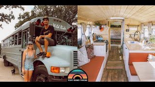 Couple Builds A Gorgeous School Bus Tiny House  Full Detailed Tour [upl. by Inotna]