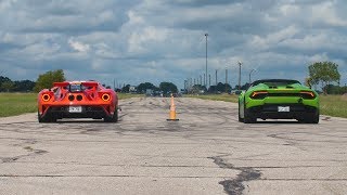 2018 Ford GT vs Lamborghini Huracan Drag Race [upl. by Aierb]