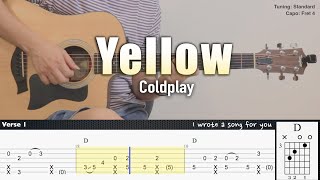 Yellow  Coldplay  Fingerstyle Guitar  TAB  Chords  Lyrics [upl. by Dinnage]