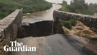 Bridge collapses as flash flooding hits North Yorkshire [upl. by Philan226]