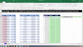 Excel Magic Trick 1405 Monthly Totals Report Sales from Daily Records Costs from Monthly Records [upl. by Alexandre]