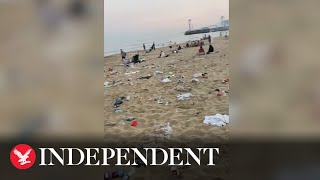 Bournemouth beach covered in litter after hottest day of the year [upl. by Niwrad813]