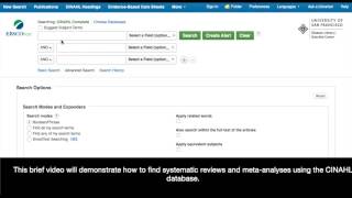 CINAHL Finding systematic reviews and metaanalyses [upl. by Taite]