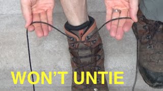 HOW TO TIE HIKING BOOTS OR RUNNING SHOES TUTORIAL  WONT COME UNTIED OR UNDONE [upl. by Aikkin]