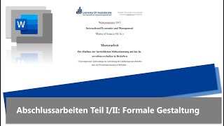 Word Tutorial Teil III Bachelorarbeit Masterarbeit formal gestalten [upl. by Sato]