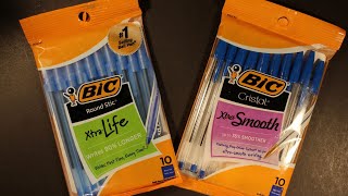 Bic Cristal vs Bic Round Stic Ballpoint Pen Comparison and Review [upl. by Alyahsal]