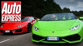 Huracan vs Huracan Lamborghini’s LP6104 Spyder and LP5802 Coupe go headtohead [upl. by Briano]