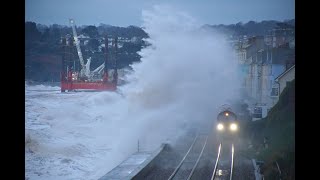 Severe Weather with Waves crashing over trains on the Dawlish Sea Wall from Storm Darcy 110221 [upl. by Mikes610]