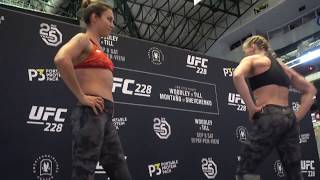 Valentina Shevchenko Dances With Sister Antonia Shevchenko At UFC 228 Open Workout [upl. by Bone663]