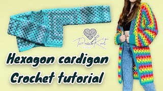 Granny Hexagon Cardigan  CROCHET TUTORIAL  NO SEW [upl. by Killy]