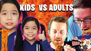 KIDS VS ADULTS MUKBANG SPICY NOODLES Samyang Fire Ramen [upl. by Goldshlag]