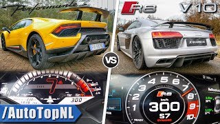 Audi R8 V10 Plus vs Lamborghini Huracan Performante  0300kmh ACCELERATION amp AUTOBAHN by AutoTopNL [upl. by Lenoyl884]