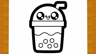 HOW TO DRAW A CUTE BOBA BUBBLE TEA  Easy drawings [upl. by Paco117]