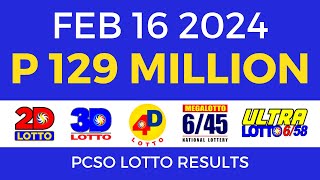 Lotto Result February 16 2024 9pm PCSO [upl. by Gassman]