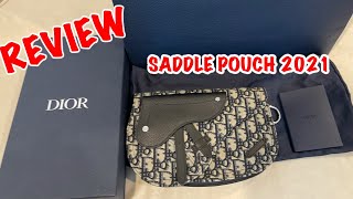 EP148  REVIEW DIOR SADDLE POUCH  Beige and Black Dior Oblique Jacquard  2021 [upl. by Anirehc]